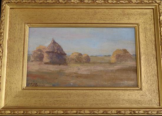 Victor Alfred Paul Vignon (1847-1909) Study of haystacks 6 x 10.5in.